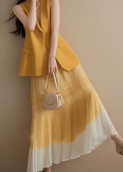 Pieces Pink Skirts Two And V Fashion Neck Waistcoat Set Wrinkled