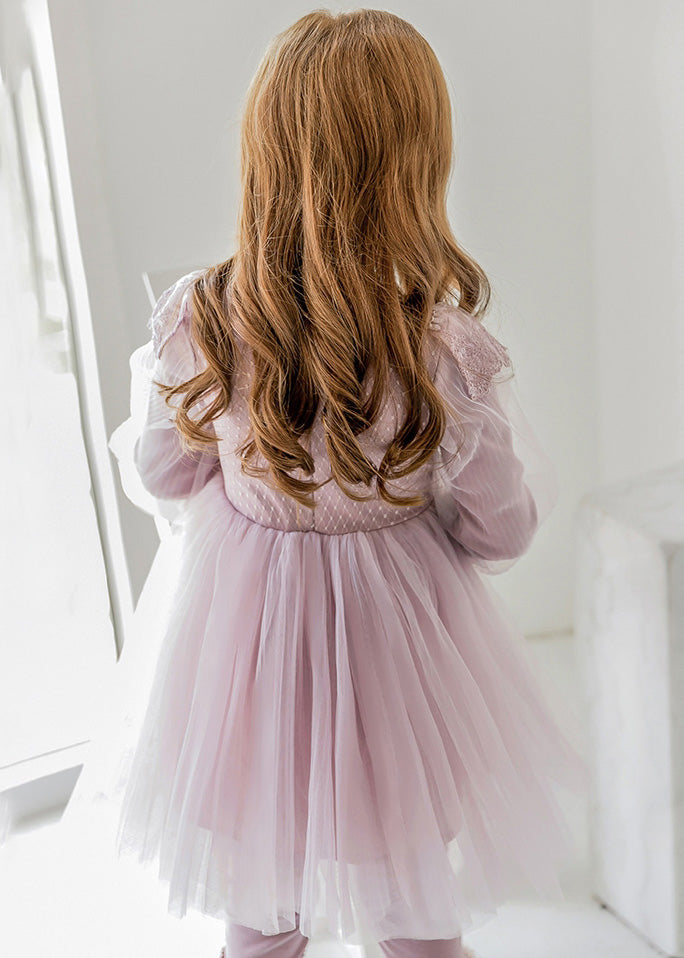 Robe longue en tulle polaire chaude violette à manches évasées pour filles TG003