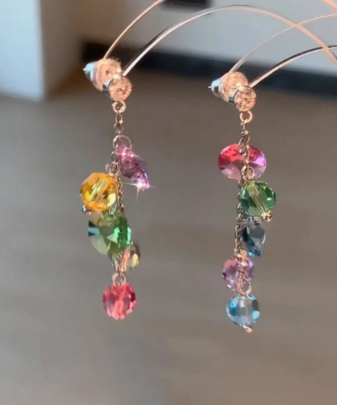 Copper Tassel Fashion Zircon Earrings Drop Overgild Rainbow