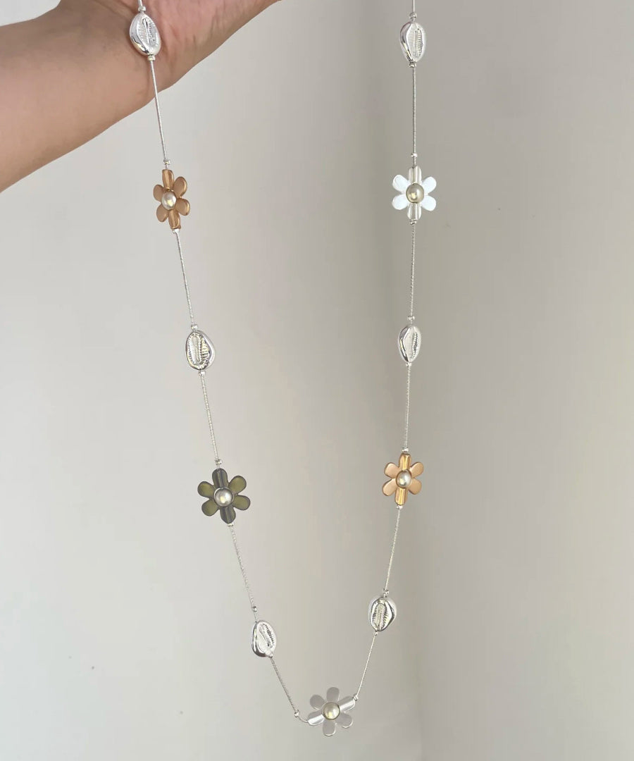 Gratuated Fashion Bead Rainbow Alloy Floral Necklace Metal Zircon