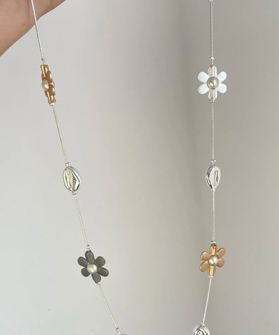 Gratuated Fashion Bead Rainbow Alloy Floral Necklace Metal Zircon