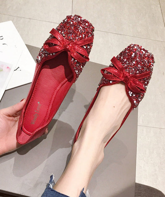 Mocassins à paillettes et nœud en similicuir rouge tendance