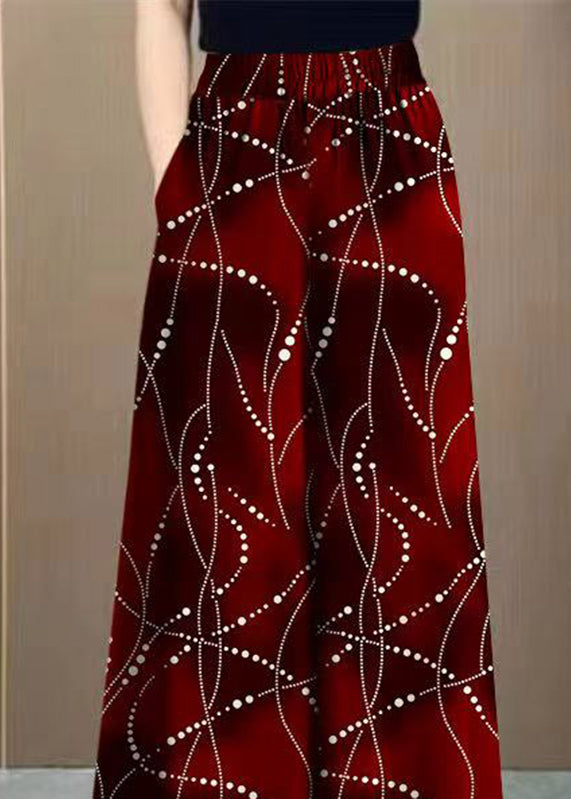Drapieren Weite Hose Rot Print Seide Eis Taille Mode Bein Hohe