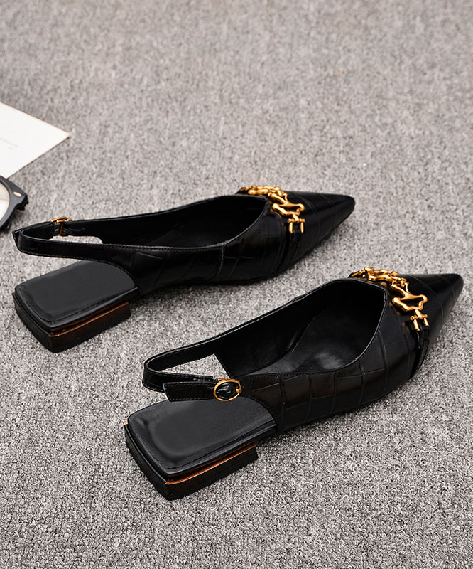 Black Fashion Cowhide Sandals Leather Splicing Sequined Pointed