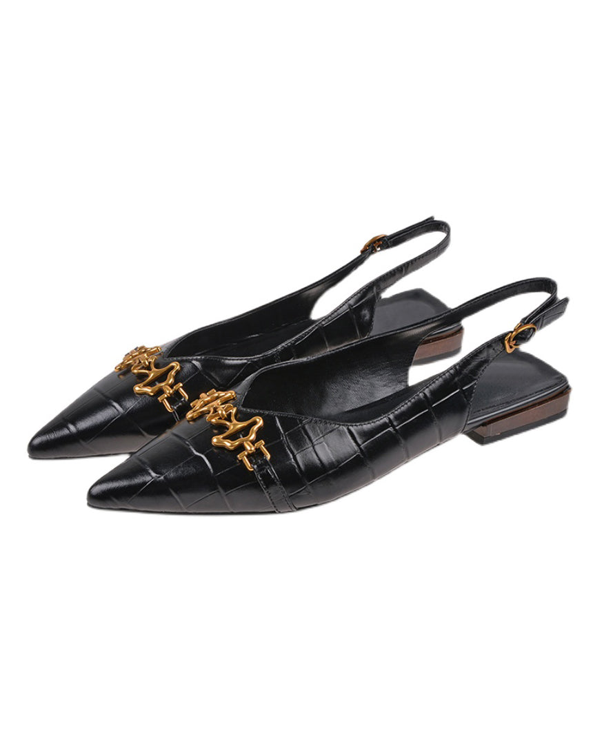 Black Fashion Cowhide Sandals Leather Splicing Sequined Pointed