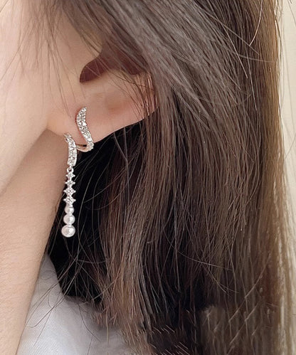 Fashion Silk Alloy Zircon Pearl Tassel Drop Earrings ET026