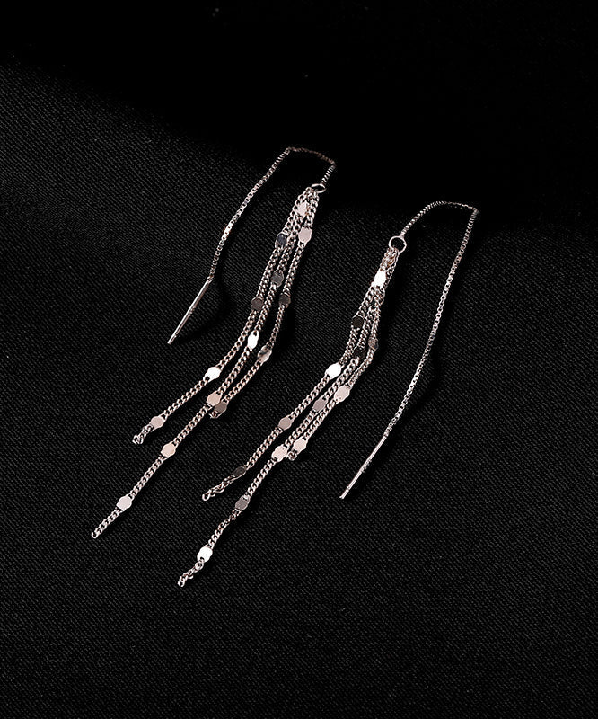 Boucles d'oreilles pendantes à pampilles en argent sterling et soie à la mode PO003