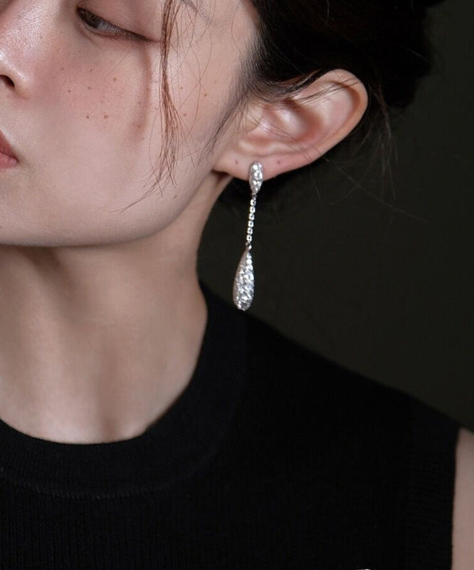 Fashion Silk Sterling Silver Zircon Water Drop Tassel Drop Earrings QQ052