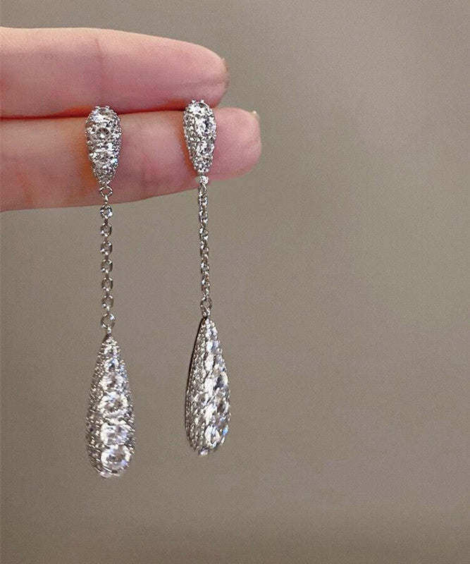 Boucles d'oreilles pendantes en argent sterling et zircon en forme de goutte d'eau QQ052