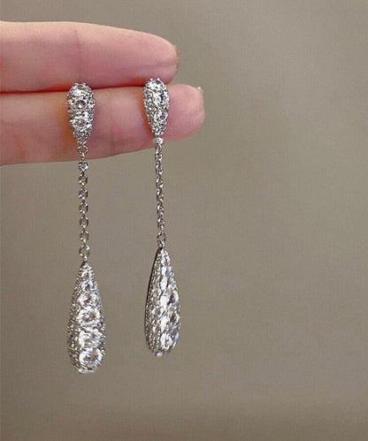 Fashion Silk Sterling Silver Zircon Water Drop Tassel Drop Earrings QQ052