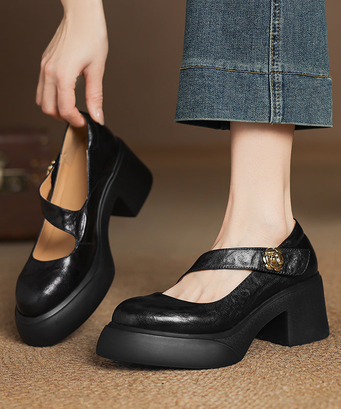 Chunky Black Fashion Shoes Splicing Sheepskin Loafer