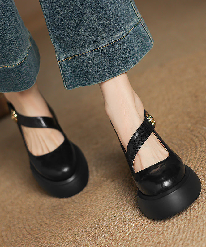 Chunky Black Fashion Shoes Splicing Sheepskin Loafer
