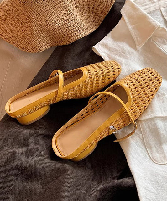 Fashion Faux Chunky Yellow Splicing Leather Slide Out Hollow