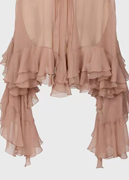 Fashion Stand Collar Ruffled Patchwork Chiffon Shirt Long Sleeve QA003