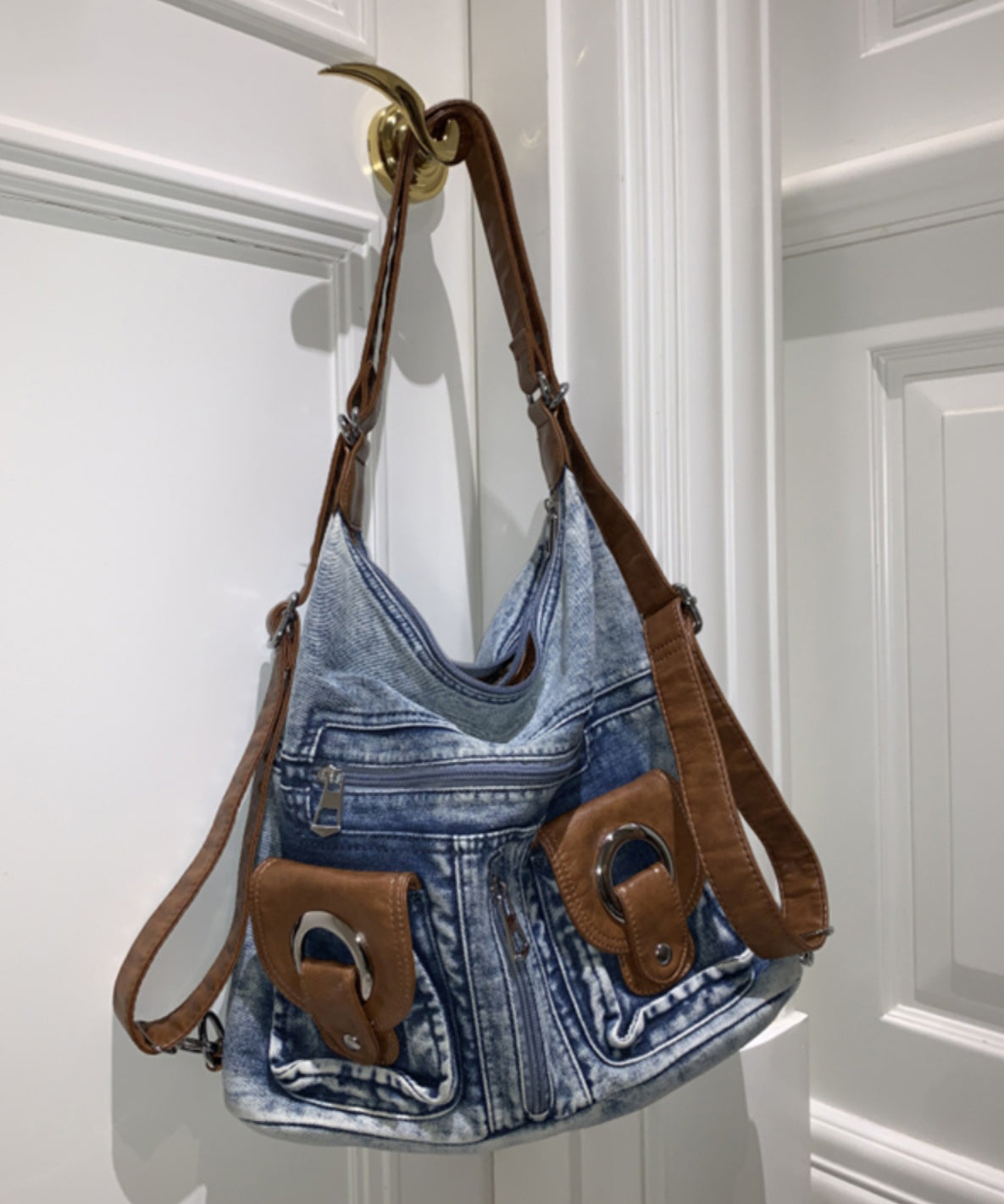 Modische, vielseitige, blaue, große Kapazität, Denim-Umhängetasche, Handtasche HJ1032