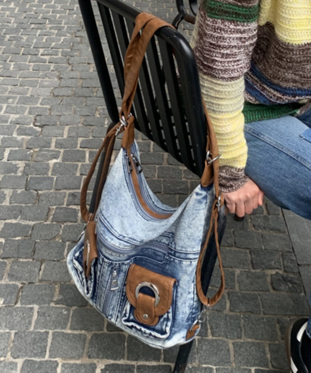 Modische, vielseitige, blaue, große Kapazität, Denim-Umhängetasche, Handtasche HJ1032