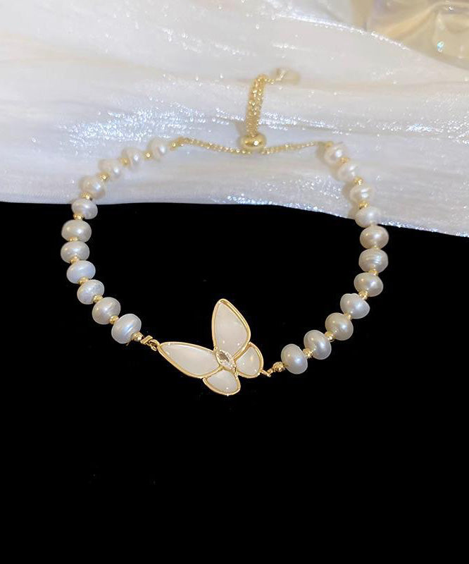 White Copper Alloy Charm Fashion Bracelet Pearl Butterfly