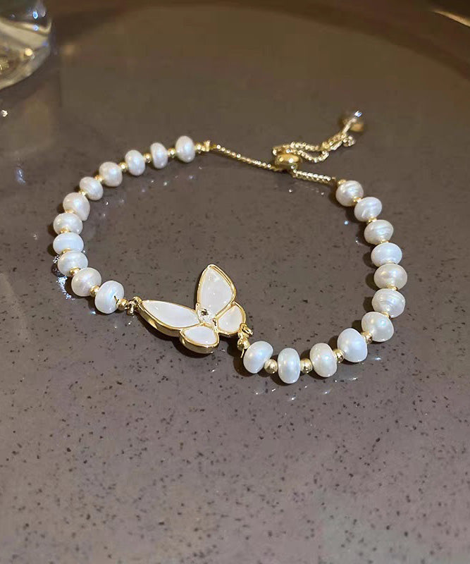 White Copper Alloy Charm Fashion Bracelet Pearl Butterfly