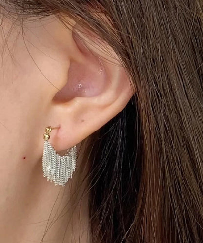 Fashion White Copper Overgild Tassel Hoop Earrings PO038