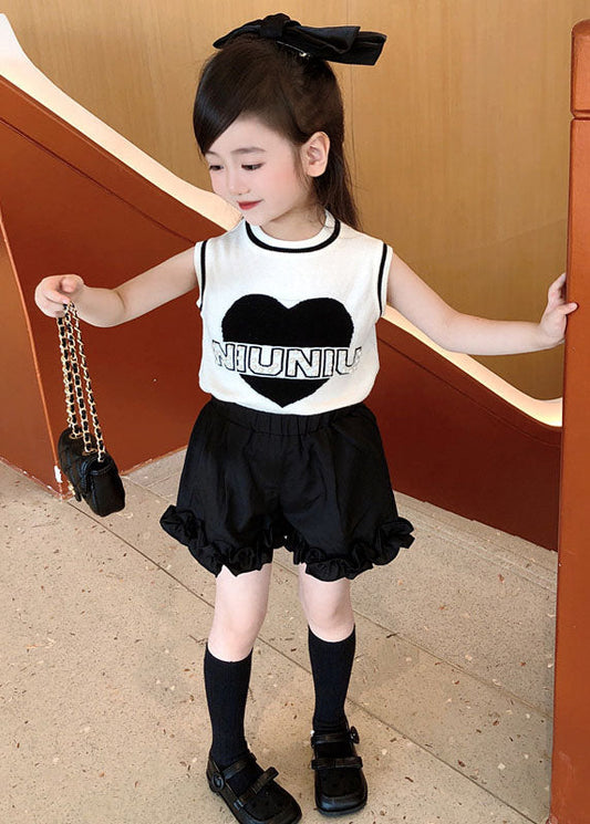Fashion White O-Neck Baby Girls Vest And Shorts Two Pieces Set Sleeveless SS1023
