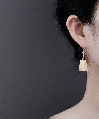 Fashion Yellow Copper Alloy Square Crystal Drop Earrings QQ056