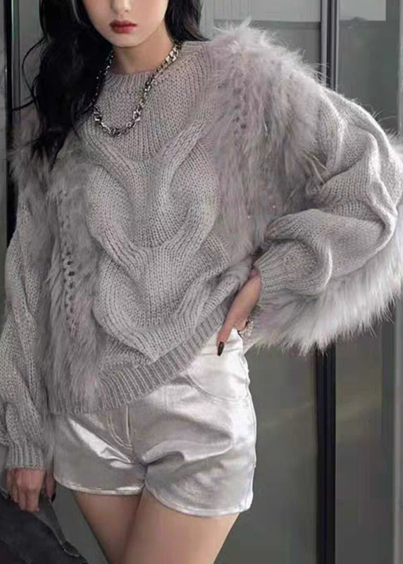 Cotton O-Neck Yellow Sweaters Fluffy Fuzzy Fur Knit Fashion Cozy