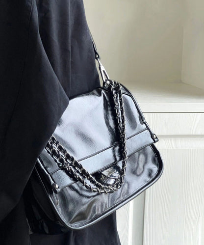 Fashionable And Versatile Black Faux Leather Chain Shoulder Bag MM072