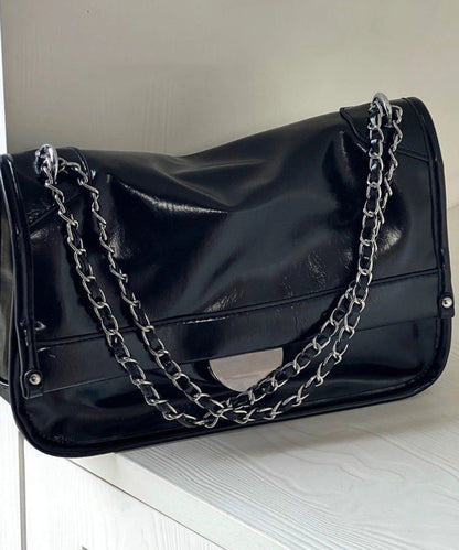 Fashionable And Versatile Black Faux Leather Chain Shoulder Bag MM072