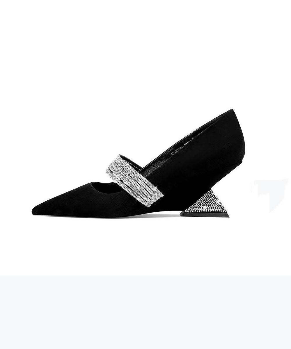 Fashionable Black Zircon Pointed Irregular Heel Sandals RT1010
