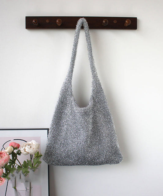 Fashionable Silver Shiny Knitted Shoulder Bag SX1004