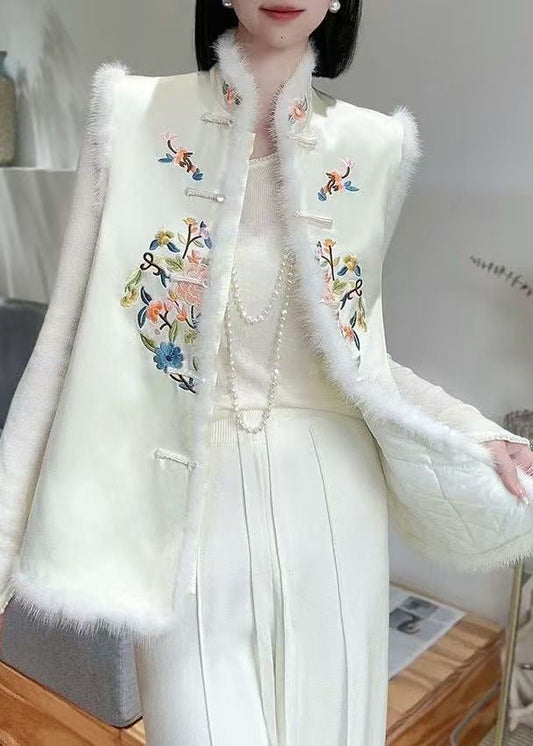 Fine Apricot Embroidered Button Patchwork Cotton Filled Waistcoat Sleeveless RZ030