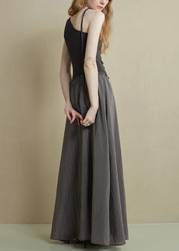 Knitting Asymmetrical Cotton Black Ruffled Patchwork Fine Long