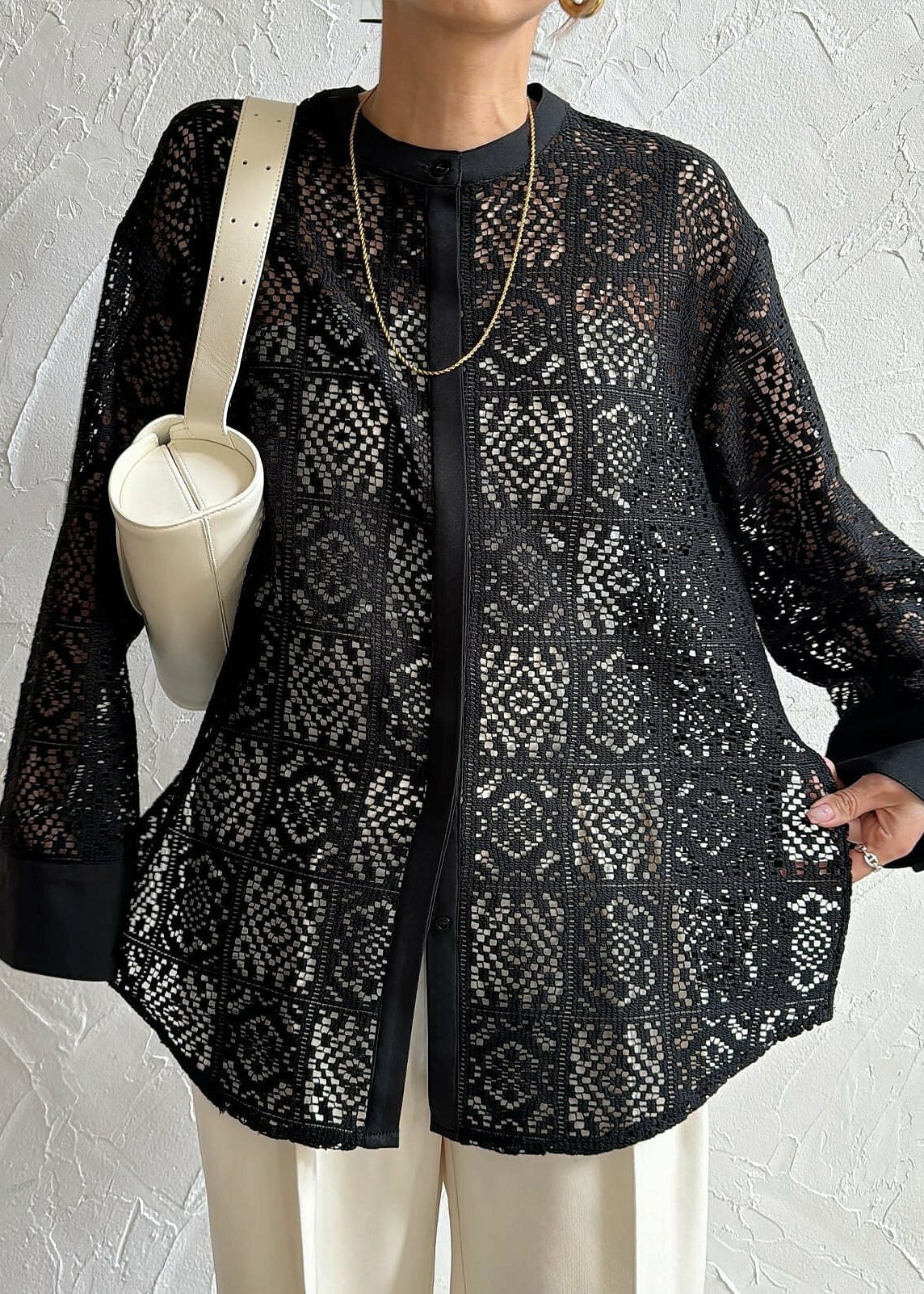 Open Black Lace Hollow Out Fine Side Summer Tops