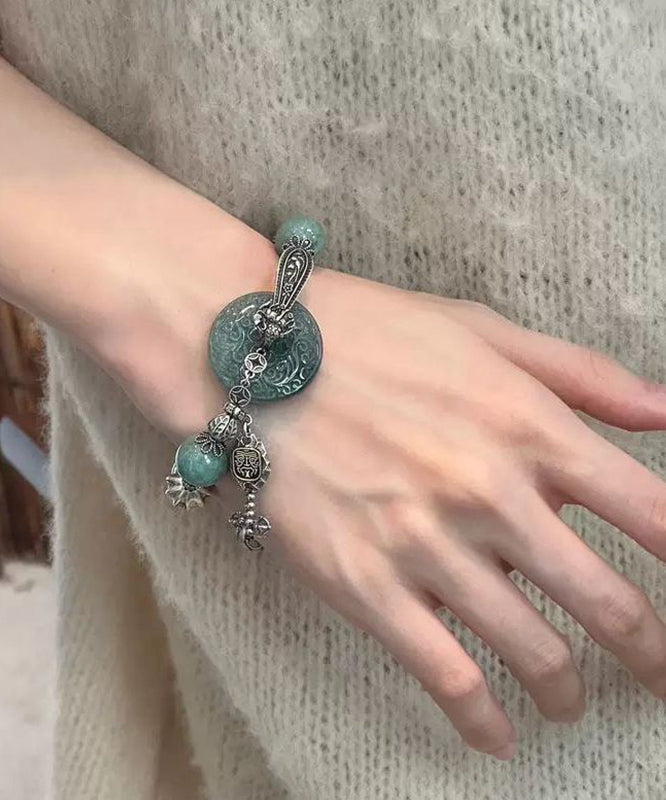 Fine Green Blackish Ping Silver Charm Sterling Jade Buckle