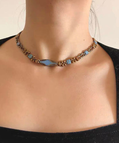 Fine Blue Copper Overgild Beading Gratuated Bead Necklace QU015