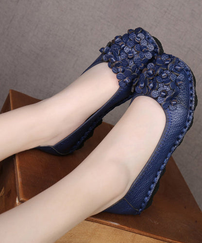 Fine Blue Flower Splicing Cowhide Leather Flat Shoes  AH425