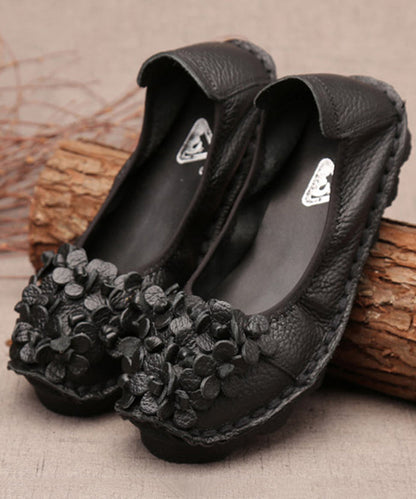 Fine Blue Flower Splicing Cowhide Leather Flat Shoes  AH425