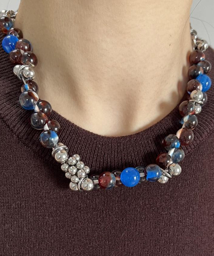 Fine Blue Stainless Steel Acrylic Collar Necklace WO016