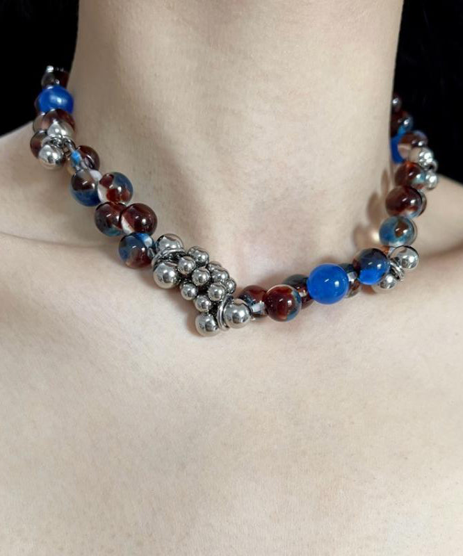 Fine Blue Stainless Steel Acrylic Collar Necklace WO016