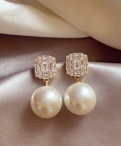 Fine Gold Copper Alloy Zircon Pearl Stud Earrings WH032