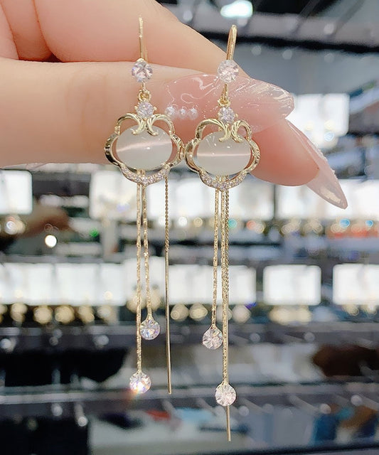 Pendentif en forme de goutte en pierre de chat fine avec fermoir en or et zircon, pompon de sécurité en cuivre