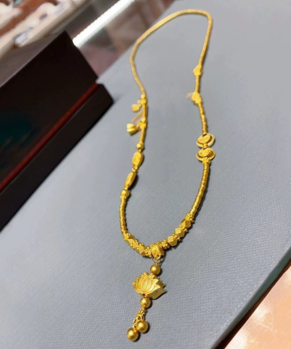 Fine Gold Sterling Silver Alloy Lotus Tassel Pendant Necklace KX1016