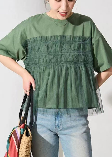 Green Summer Oversized Fine Tanks Tulle Patchwork