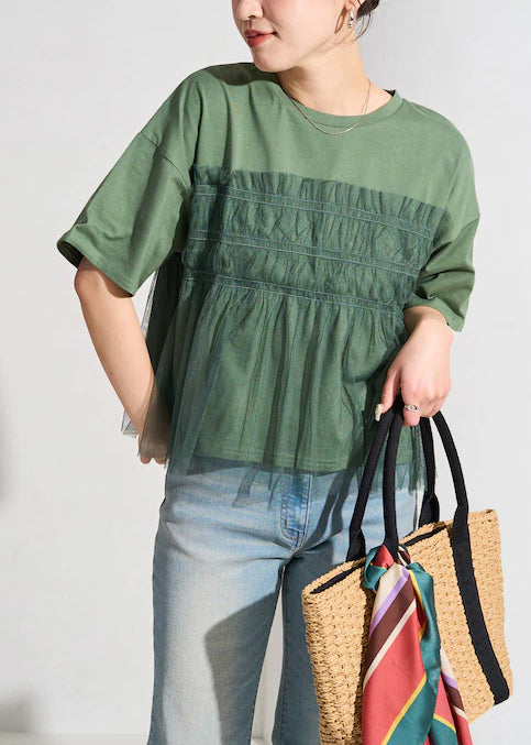 Tanks Fine Patchwork Oversized Summer Green Tulle