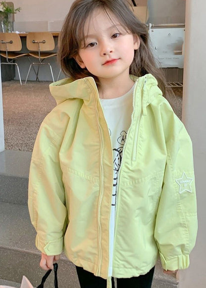 Fine Green Patchwork Zippered Girls Hoodie Coat Fall QV045