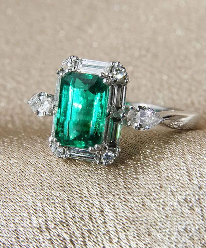 Fine Green Sterling Silver Zircon Crystal Square Rings AC1045