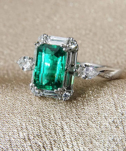 Fine Green Sterling Silver Zircon Crystal Square Rings AC1045