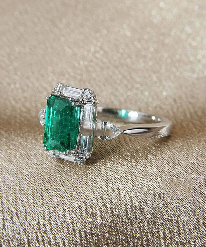 Fine Green Sterling Silver Zircon Crystal Square Rings AC1045