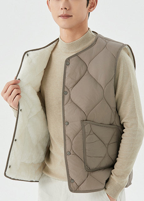 Gilet polaire chaud gris avec poches fines pour homme, vêtement décontracté d'hiver TK025