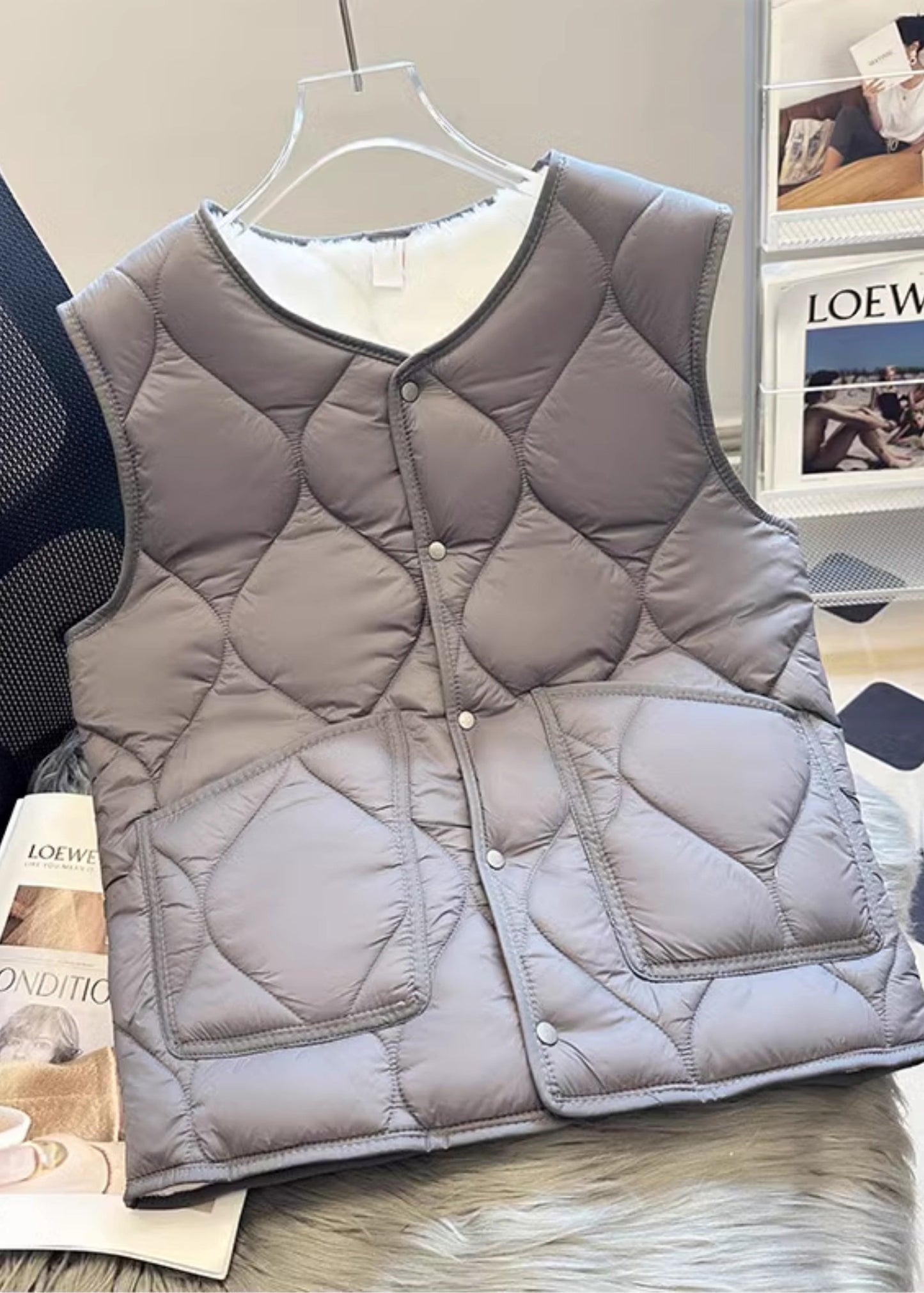Gilet polaire chaud gris avec poches fines pour homme, vêtement décontracté d'hiver TK025